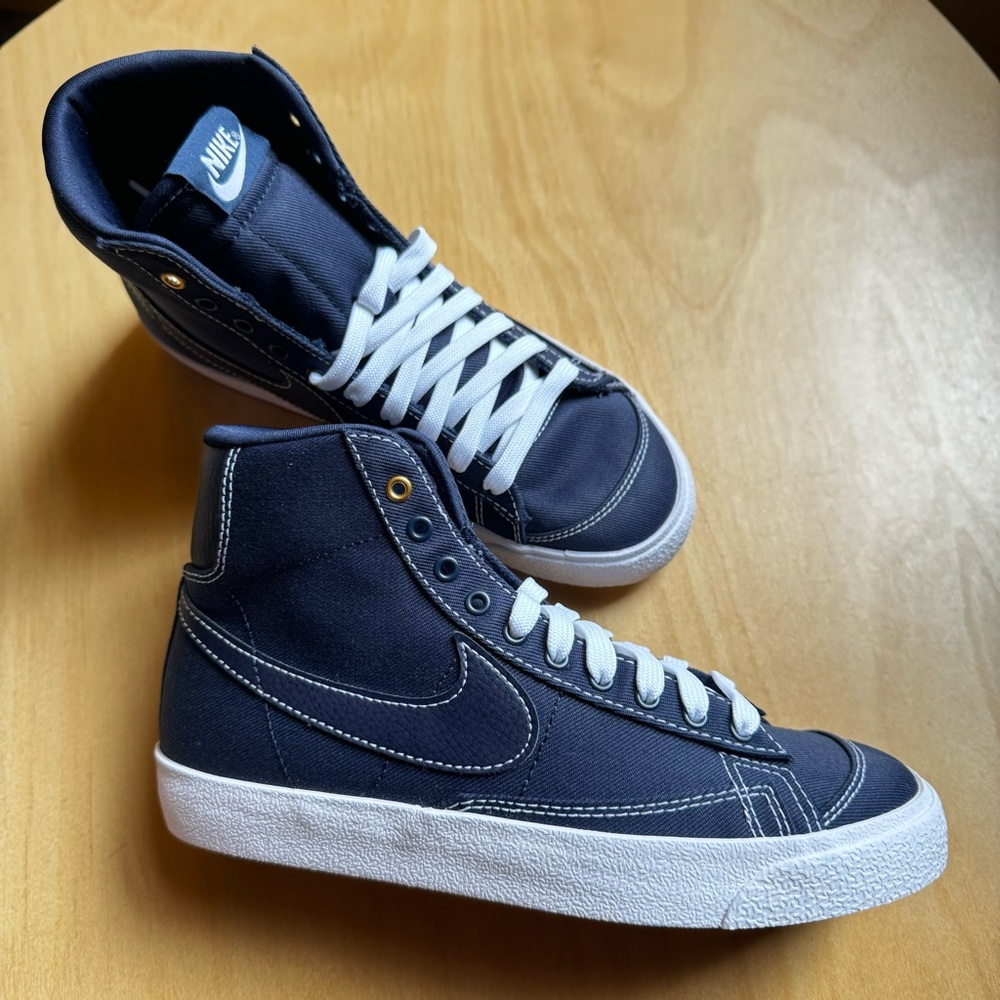 Size 6.5 Womens Nike Blazer Mid ‘77 Navy Canvas Shoes NEW